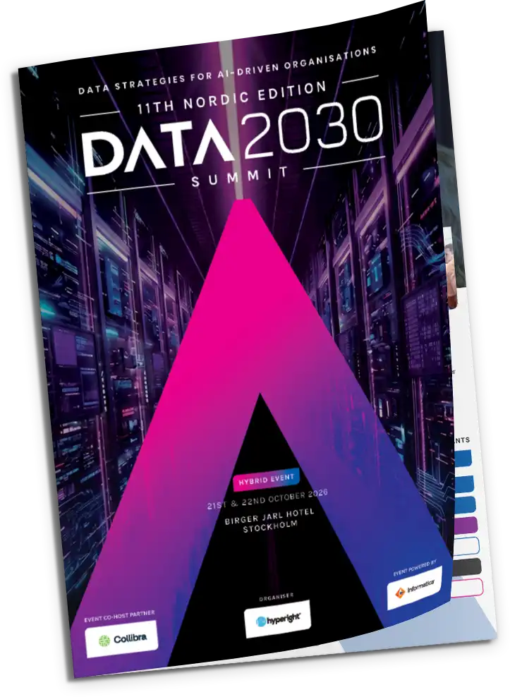 Nordic Data 2030 Summit 2026 agenda featuring speakers, stages, roundtable discussions, workshops, and networking activities.
